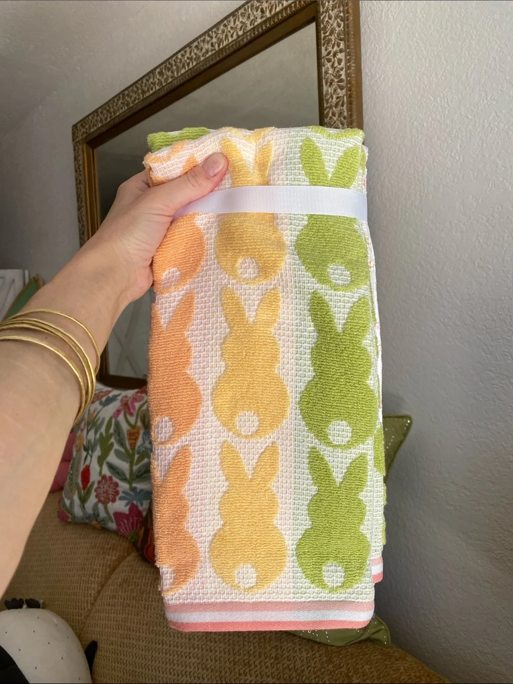 🌼 NWT CARO Home Bunny Waffle Kitchen Towel Set Easter